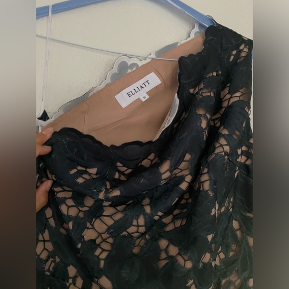 Anthropologie Eliatt Green/Blue Ombre One-Shoulder Sheer Lace Side-Slit Dress - Picture 5 of 10